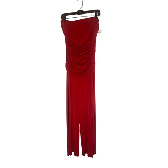 Camille La Vie Women's L Red Strapless Ruched Wide-Leg Jumpsuit Elegant Chic - Picture 5 of 14